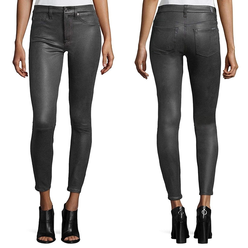 7 For All Mankind Faux Leather Jeans Blk Sz 28